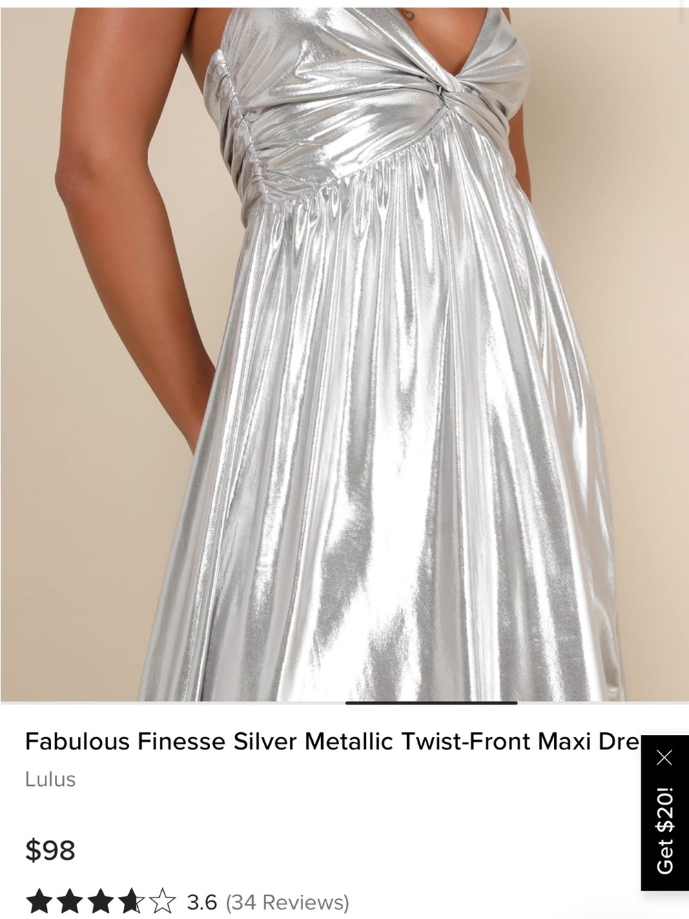 Lulu's Silver Metallic Twist Maxi Gown with High Slit - Picture 5 of 9